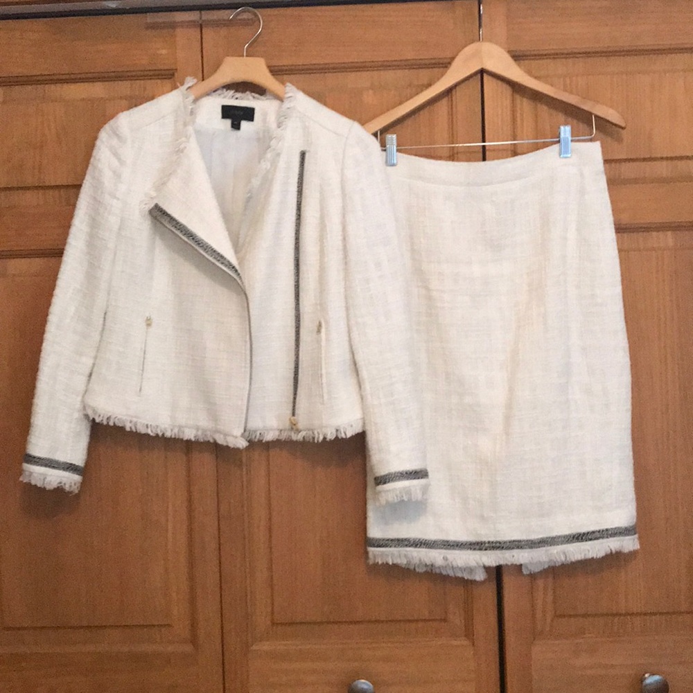J. Crew White Tweed Skirt Suit